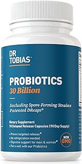 Dr. Tobias Probiotics 30 Billion, 10 Probiotic Strains, Targeted Release Probiotics for Men and Women Supports Digestive Health. 90 Capsules (1 Daily)