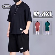 M-8XL Korean Style Sports Sets Men Plus Size Short Sleeve T Shirt + Shorts
