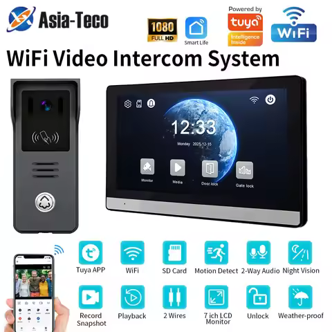 2-Wire Digital Video Intercom System 7 Inch Wireless WIFI APP Monitor 1080P Doorphone Camera Video D