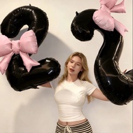 Black & Pink Contrast Number Balloon Set | Choose 0-9 Black Number + Pink Bowknot 2-Piece Set