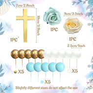 LaVenty Cross Cake Decoration White Gold Rose Cake Decoration Baptism Cake Decoration Baby Shower Ca
