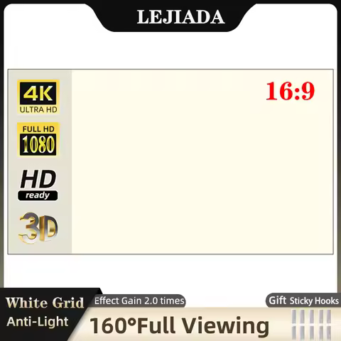LEJIADA Projector Screen 60-130 inch White Grid Anti-Light 160 ° Viewing Angle Reflective Projection