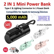 [SG] 2in1 Mini PowerBank 5000 mAh Type C Light Fast Charging Portable Charger Compatible For Apple iPhone 15 Samsung S23