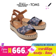 TOMS รองเท้าแตะลำลองผู้หญิง รุ่น Abby Navy Multi Embroidered Floral Leather (CC) รองเท้าลิขสิทธิ์แท้