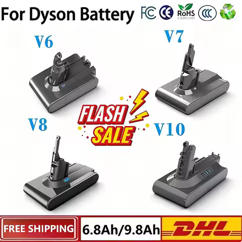 6.8Ah for Dyson V6 V7 V8 V10 Rechargeable Bateria SV10 SV11 SV12 SV09 Vacuum Cleaner Battery DC58 Ba
