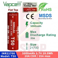 100% Original Vapcell T50 INR 21700 3.7V Li-ion Rechargeable Battery 5000mAh 20A CDR / 35A Max