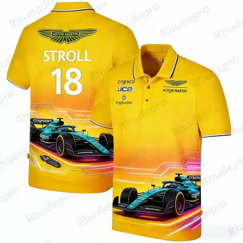 Oversized Men's Alonso 14 Polo Shirt Summer Aston Martin Racers Jersey