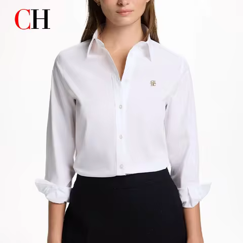 CH New Trend Fashion Shirt High Quality Brand Letter Label Accessories Pure White Women's Versatile 