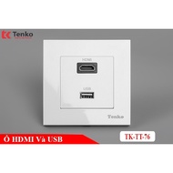 Tenko TK-TT-76 Recessed HMDI and USB Socket (Data Transfer) White Plastic Surface