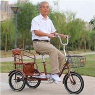 Tricycle Adult 3 Wheels 16inch Mini Adult Tricycle Trike Cruiser Bike Single Speed Three-Wheeled Bicycle Bell with Cargo Basket Back Seat for Senior Men Women Cycling Pedalling