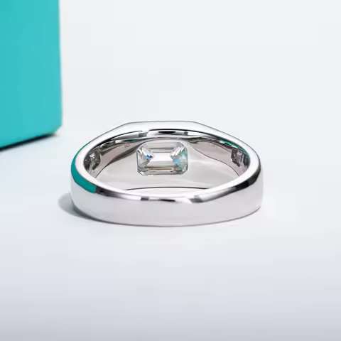 AnuJewel 2ct D Color Emerald Moissanite Men Ring 925 Sterling Silver 18K Gold Plated Engagement Ring