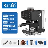 ksrain 20Bar 1800ml เครื่องชงกาแฟอิตาลี เครื่องชงกาแฟพร้อมเครื่องบดในตัว ฟองนมไอน้ำขนาดเล็ก สมาร์ทออ