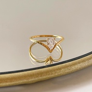 V-Shaped Water Drop Shining Zircon Ring Fine Ring Female Non-Fade