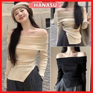 Women's short-sleeved off-the-shoulder t-shirt from body-hugging, super flattering, extremely basic,