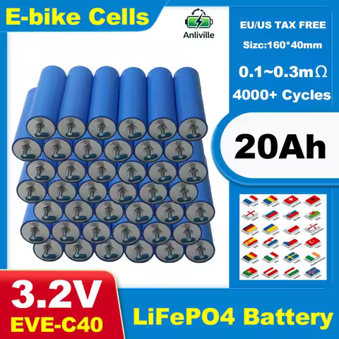 3.2V 20Ah LiFePO4 Battery EVE C40 Cell, High Discharge Current 110A (5C), for DIY E-Scooter Tool Sol