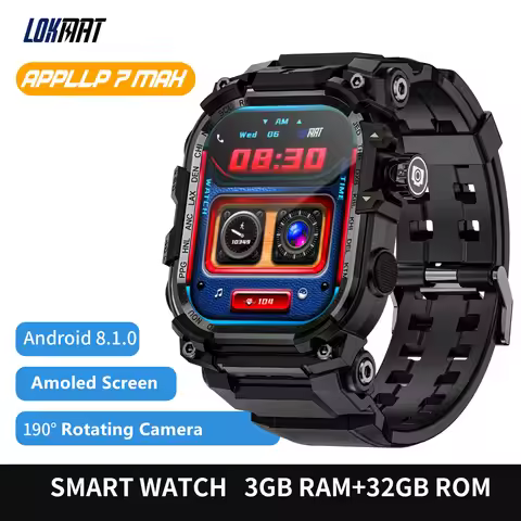 LOKMAT APPLLP 7 MAX Android Smart Watch Phone Amoled Touch Screen Rotating Camera Wifi 4G SIM Card W