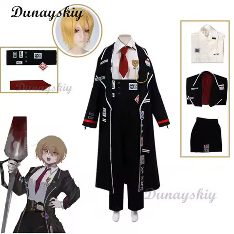 Game Limbus Company Uniform Don Quixote Cosplay Costume Black Uniform Top Pants Coat Prop Halloween 