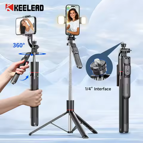 KEELEAD 1708mm Stable Tripod Extendable Selfie Stick Phone Holder for Mobile Phone 360° Panoramic Sh