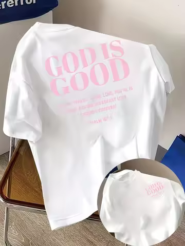 God Is Good, Thank the Lord Print Tshirt Short Sleeve Crew Neck Casual Top for Summer Spring, Women'