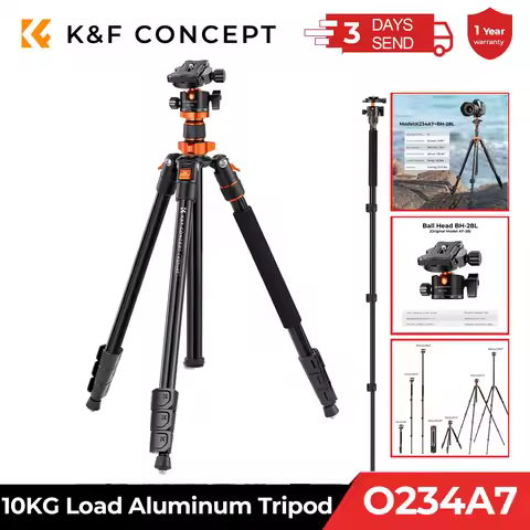 K&F Concept 2m Overhead Aluminum DSLR Tripod Compact Portable Vlog Tripod Monopod 22lbs/10kg Load K2