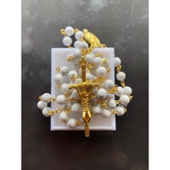 ONYX CATHOLIC ROSARY (ONY-WHITE STONE) / CATHOLIC ROSARY NECKLACE / NATURAL STONE ROSARY / COUNTER