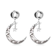 Ear Gauge Tunnels Surgical Steel Tunnel Large Moon Dangle Hoop Ear Gauges Stretching Piercing Plugs 