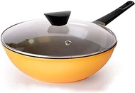 Wok Cookery Pan Frying Pan Non-Stick Frying Pan Non-Smoke Frying Pan Household Induction Cooker Universal Pan 30cm (Color : Yellow) vision