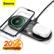 Baseus 2 in 1 Wireless Charger For iPhone 14 13 Pro Airpods Induction 20W Fast Charging Pad For Sams