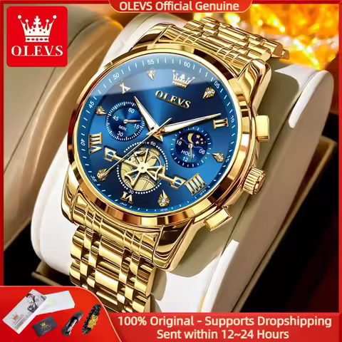 OLEVS Luxury Men's Watch OLEVS Luxury Brand Men's Watch Classic Roman Scale Flywheel Design Moon Pha