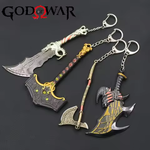 Game God of War 5 Ragnarok Key Chain Kratos Ares Thor's Hammer Blades of Exile Leviathan Axe Weapon 