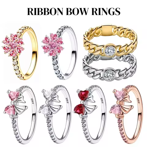 2024 New 925 Silver Ring Zircon Shining Bow Ring Original S925 Finger wedding Ring DIY Women Fine Je
