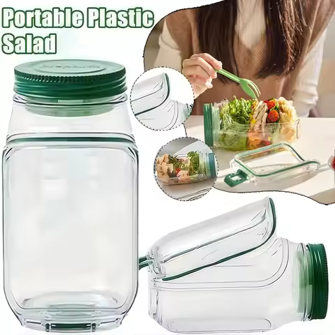 Salad Jar,Mason Jar Salad Container With Side Opening, Dressing Bowl, Sauce Compartments, Microwave-