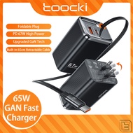 Toocki PD67W GAN Fast Charger Dual-port USB C USB A Fast Adapter With a Retractable Cable QC4.0 PD3.