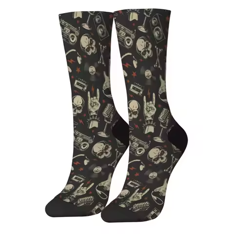 Crazy Rock Pop Music Skull Print Socks Unisex Street Hip Hop Trend Crew Socks Harajuku Retro Style S