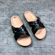 Beman C1 cross-strap men's sandals, high-quality double-layer tight leather sandals, solid rubber so