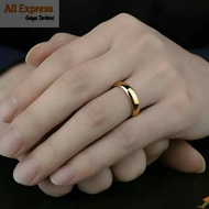 Cincin Pria Wanita Gold Kuning Emas Slim Polos Ring Couple Titanium