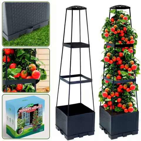 44.8Inch Tomato Planting Box with Climbing Frame Self-Watering Tomato Cage Ladder Support for Courty
