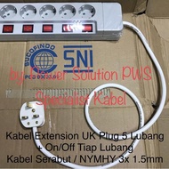 UK Plug to EU Extension Cable 5 Holes + On Off Each Hole 3x1.5mm/