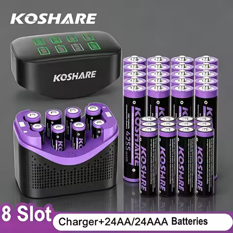 KOSHARE 8-Slot 1.5V Constant Voltage Smart Charger Set With LCD Display For AA/AAA 4255mWh 1100mWh R