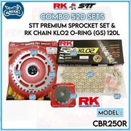 520 KLO ORING RK CBR250R CBR250 SPROCKET SET WITH RK ORING GOLD JAPAN 520 KLO
