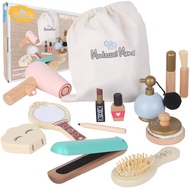 Montessori Mama Makeup and Vanity Set - Wooden Pretend Play Beauty Play Makeup Kit with Styling Tool