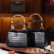 Bamboo Handbag Crocodile Leather Black