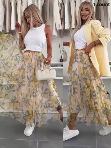 Elegant lady fashion casual party cute unique lemon dress half skirt cool summer
