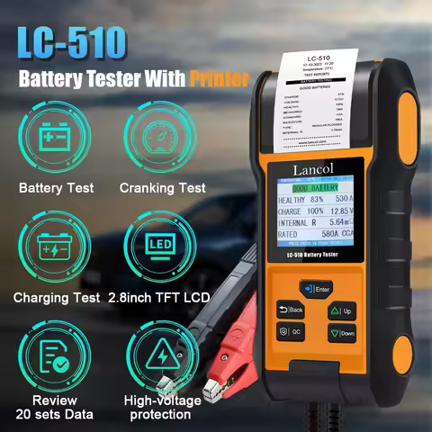 LANCOL LC-510 Car Battery Tester with Printer 7-30VDC 2.8 Inch TFT LCD Display with Backlight High-v