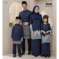 Set Family Kurung Sara Navy Blue Baju Kurung Moden Ibu Anak Set Sedondon Baju Raya