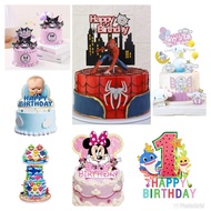 Cartoon Happy Birthday Cake Topper Decoration accessories baby boss baby shark kuromi minnie spiderman football minnie