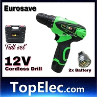 Eurosafe Cordless Driller 12V With Light C/W 1 Rechargeable Lithium Battery DIY Tools ES-1022D topel