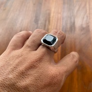 Cincin Onyx Mata Batu Hitam Silver Batu Hitam Kotak - Silver Ring With Black Square Stone Signet Rin