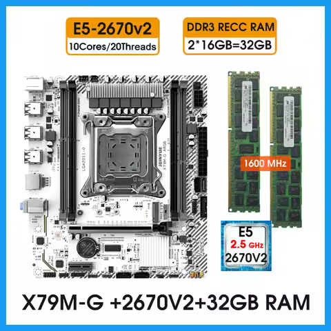 X79 M-G ARGB motherboard SET Xeon E5 2670 v2 LGA 2011 2 x 16GB= 32GB 1600 DDR3 Memory placa mae Comp