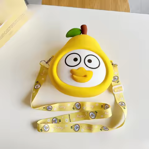 Duckyo Friends Fruit & Vegetable Series Silicone Phone Purse Crossbody Bag Cartoon Decor Funny Toys 